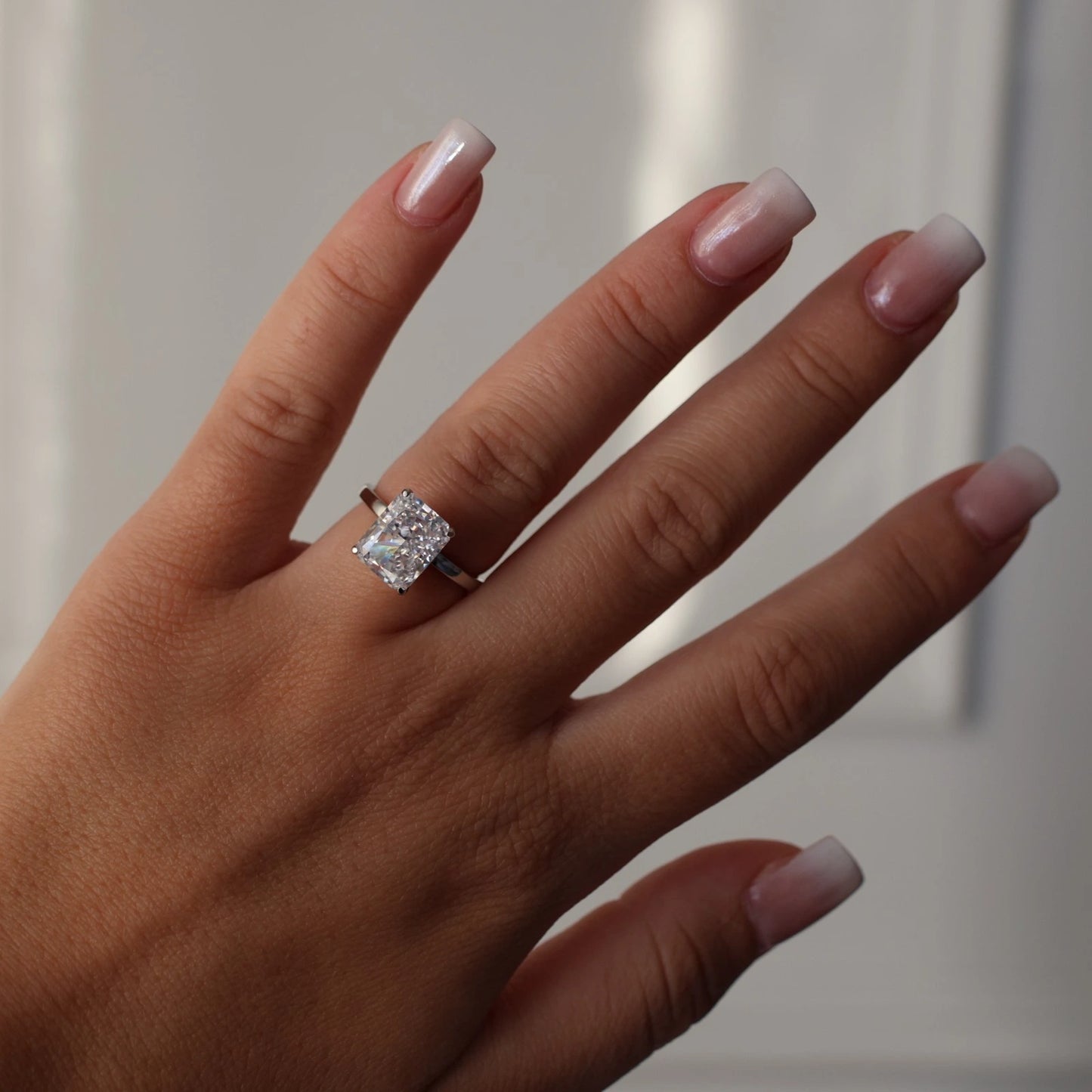 Radiant cut 4ct silver solitaire ring