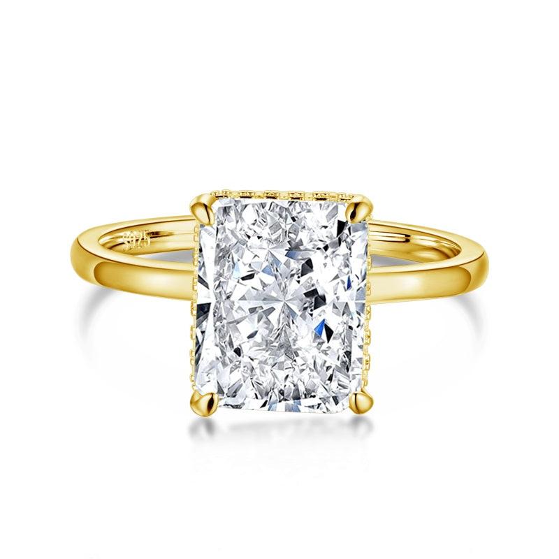 radiant cut gold ring with 4 carat centre stone