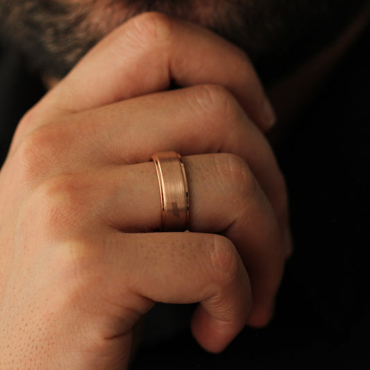 rose gold mens ring with stepped edges