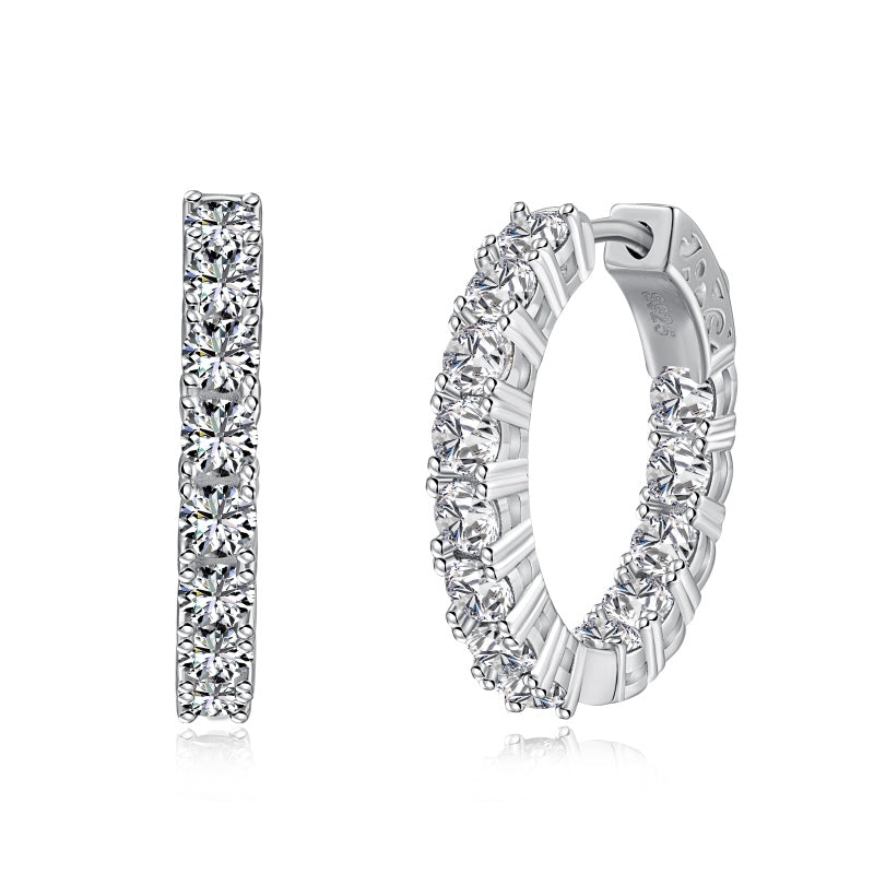 round cut silver hoop earrings