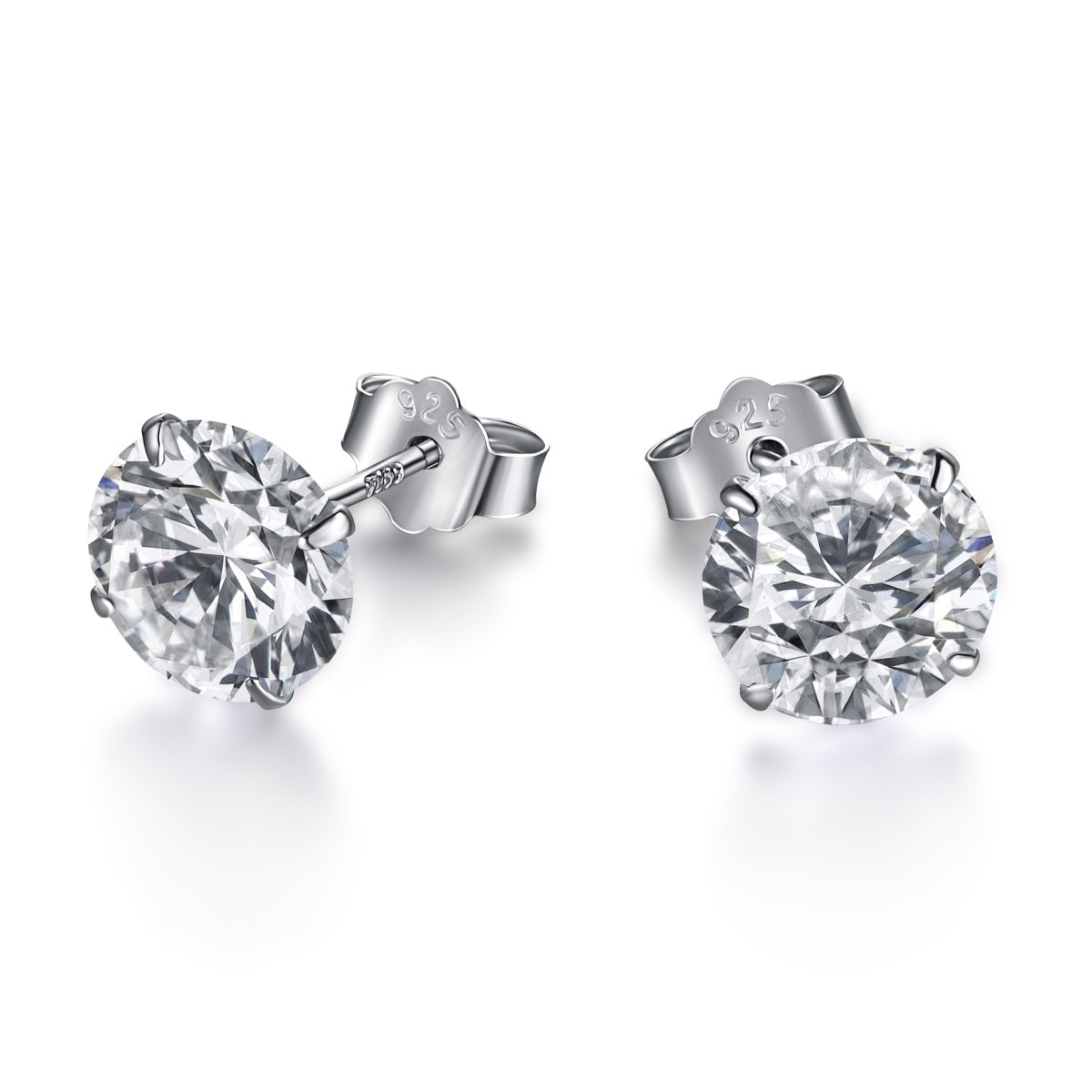 round cut stud earrings silver