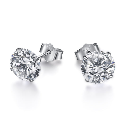 round cut stud earrings silver