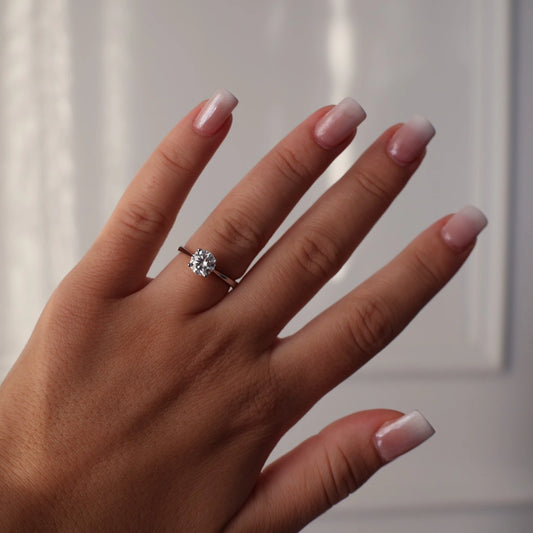 Round moissanite solitaire ring in 925 sterling silver