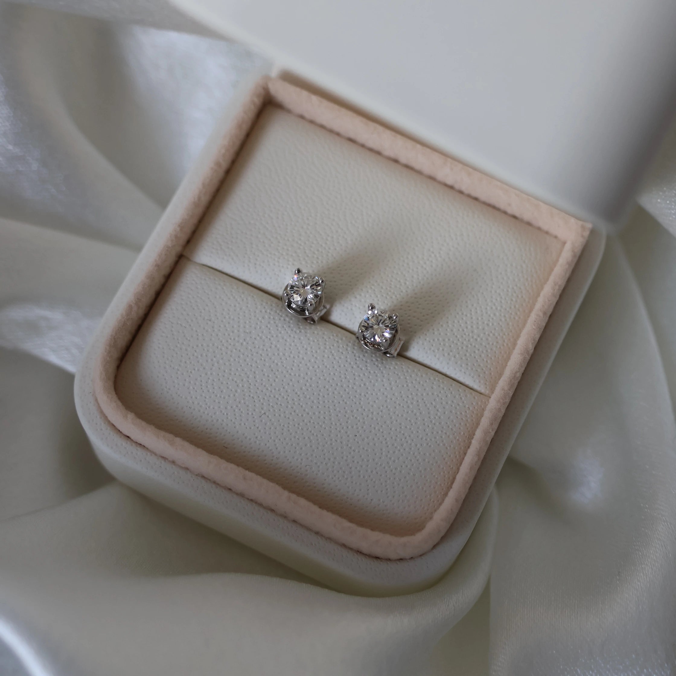 Small round moissanite stud earrings in silver