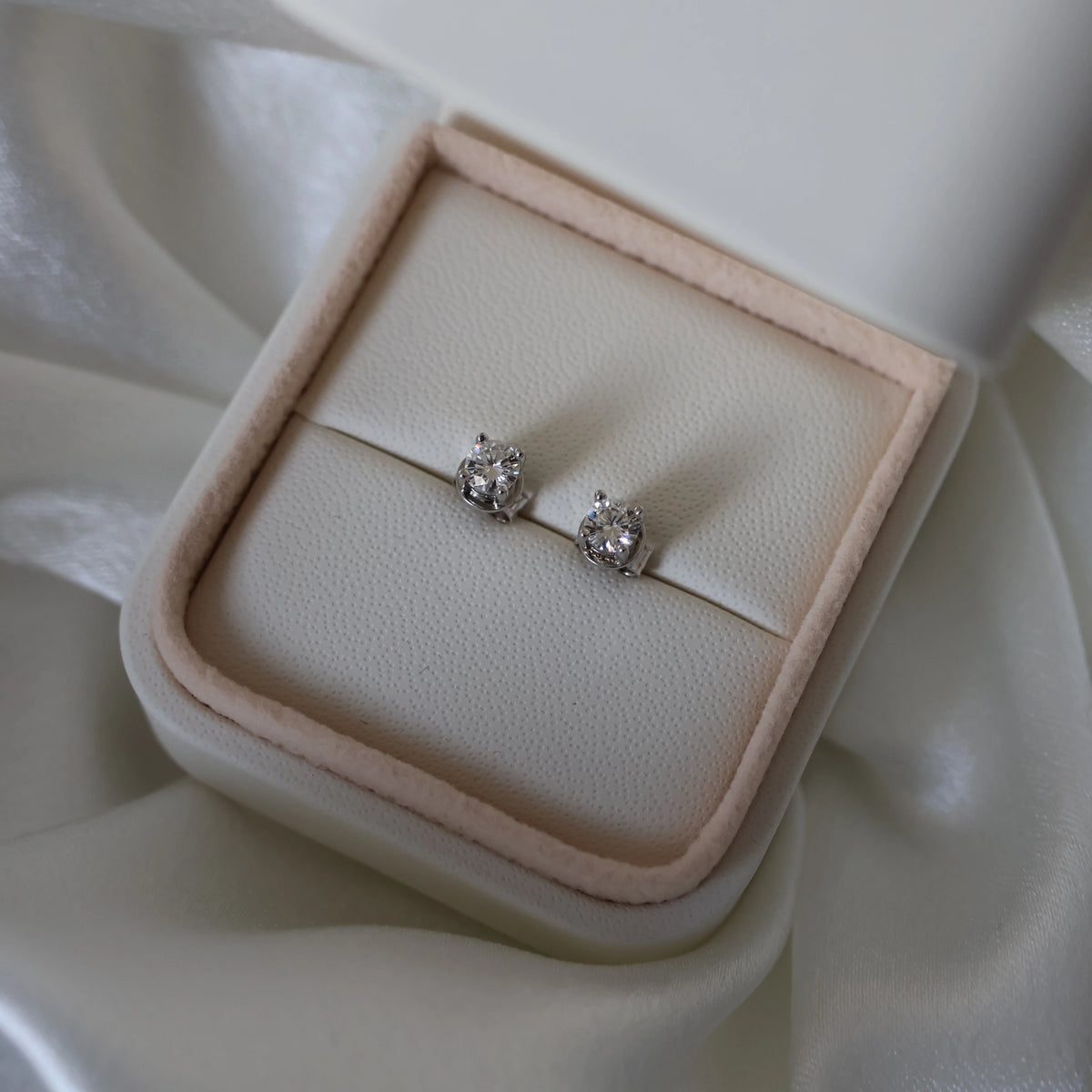 Small round moissanite stud earrings in silver