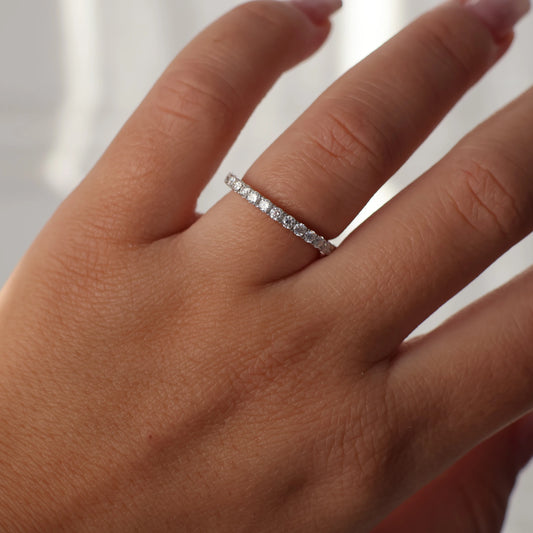 2mm scalloped pave moissanite silver eternity band