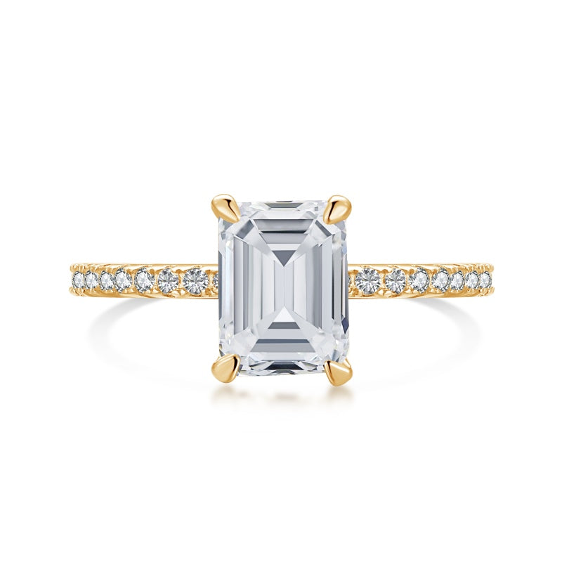 emerald cut gold ring with 2 carat cz stone 