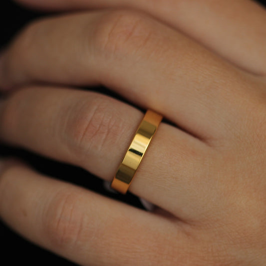 shiny gold flat wedding band 4mm width
