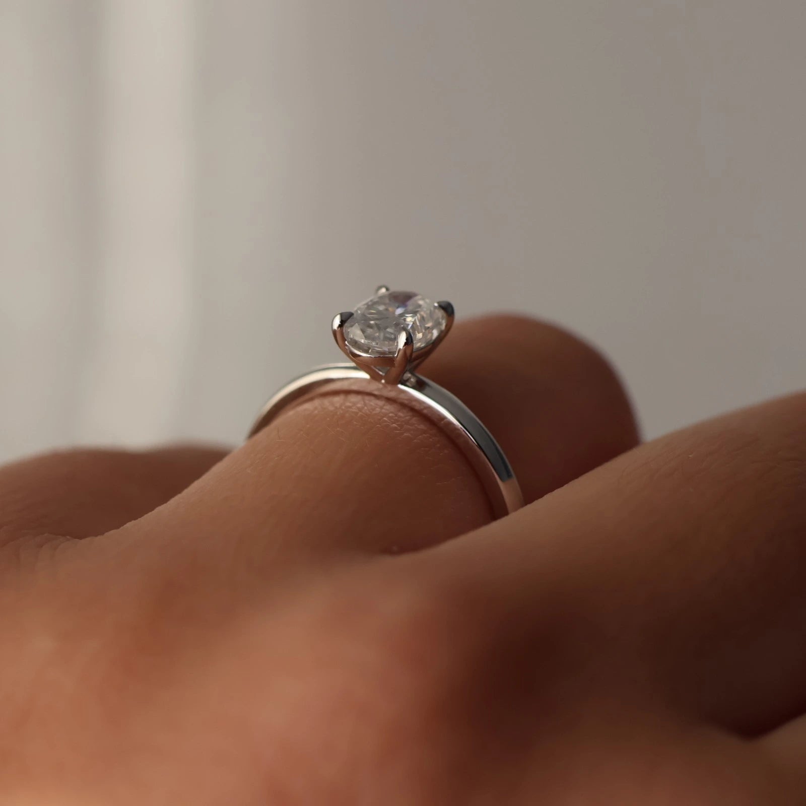 Silver 2 carat oval moissanite solitaire engagement ring