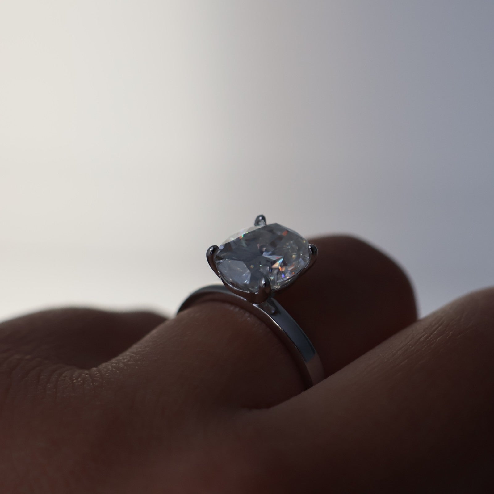 Silver 3 carat oval moissanite engagement ring
