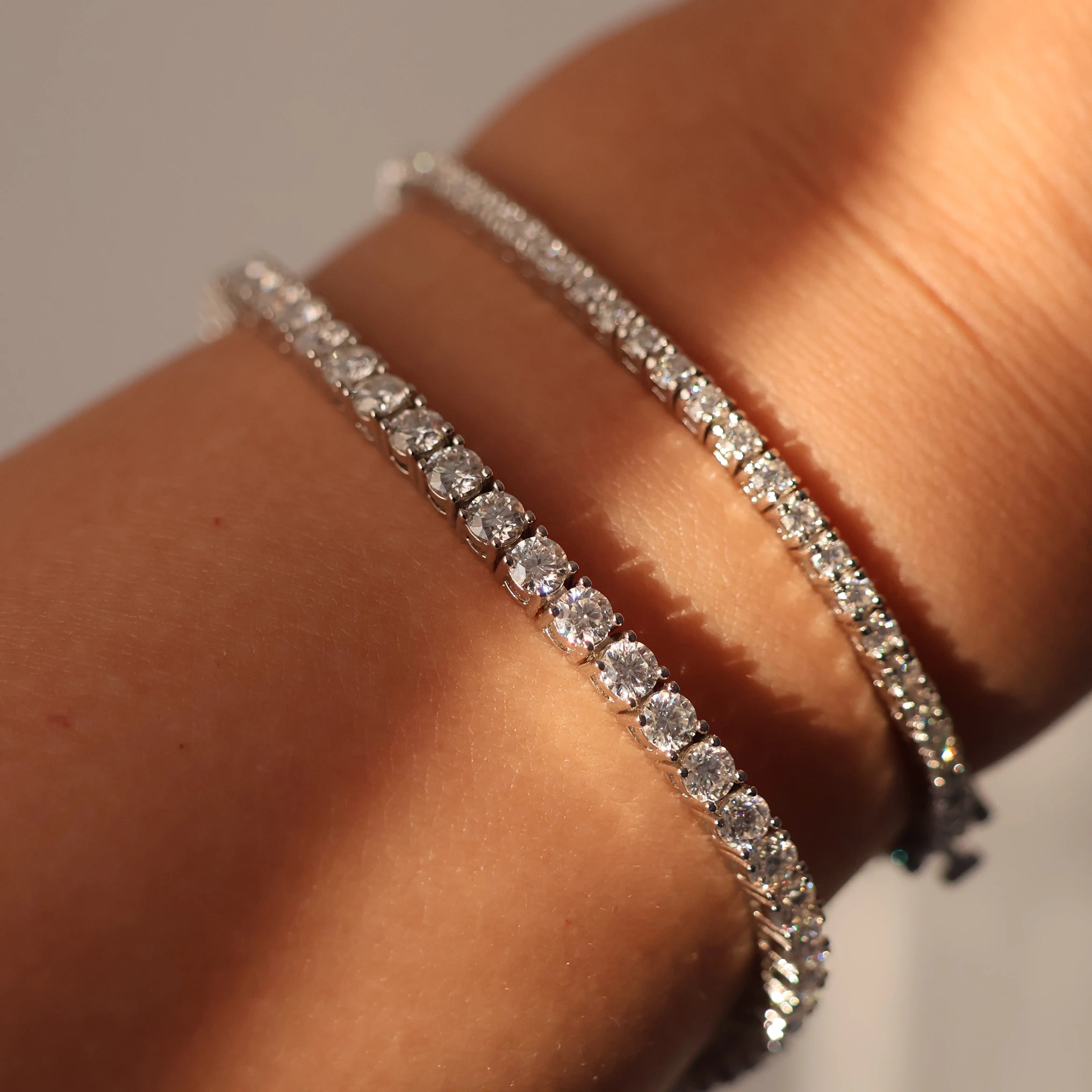 Silver moissanite tennis bracelet 3mm vs 2mm photo comparison