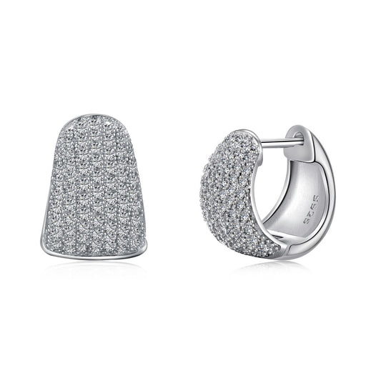 silver dome hoop earrings with cz stones side profile