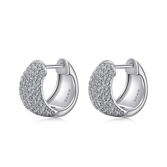silver dome hoop earrings with cz stones