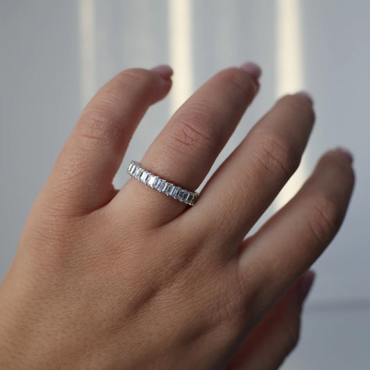 Silver 3mm emerald cut eternity ring