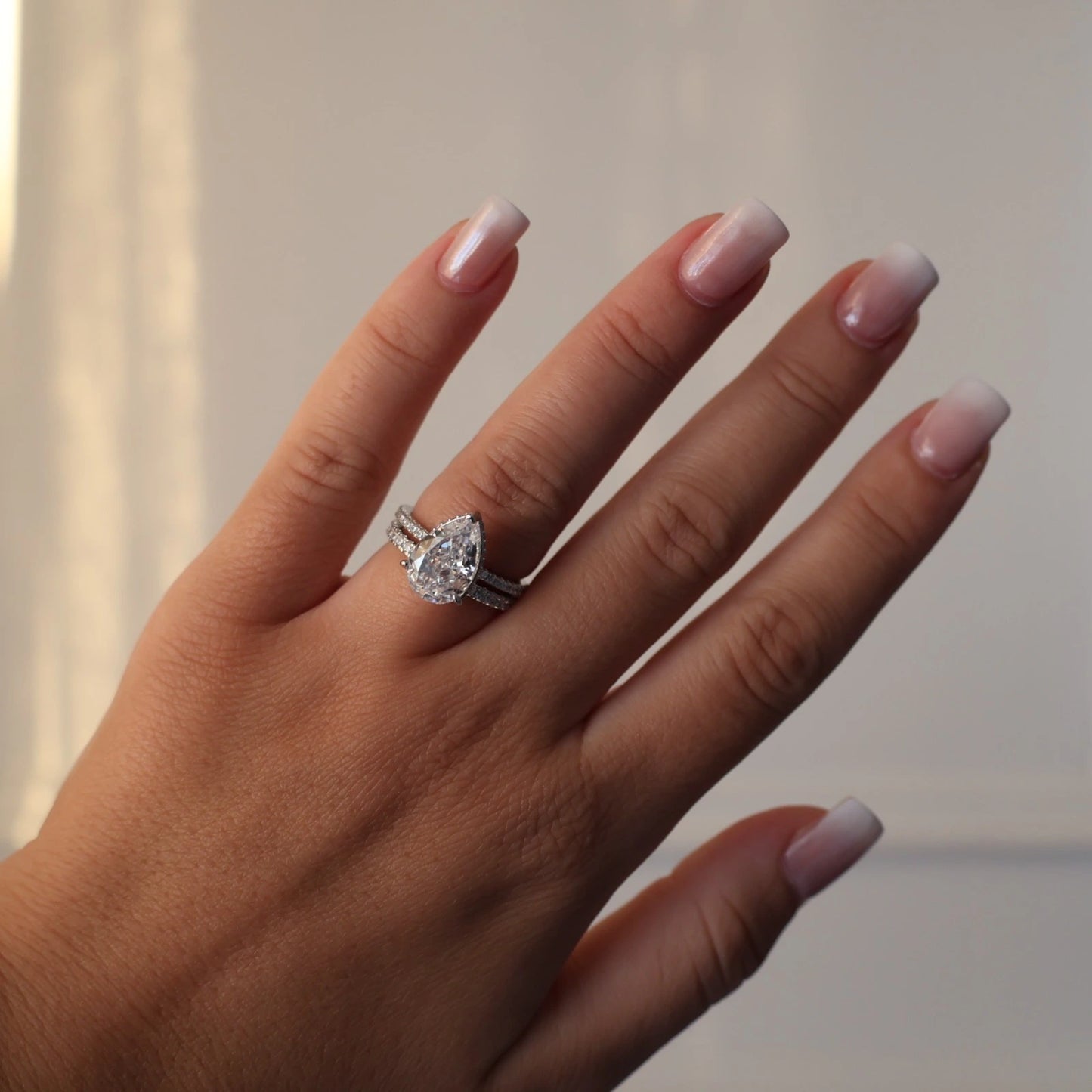 silver open band ring with pavé cubic zirconia stones