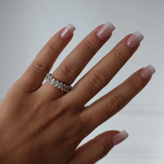 5mm oval cubic zirconia eternity ring in silver