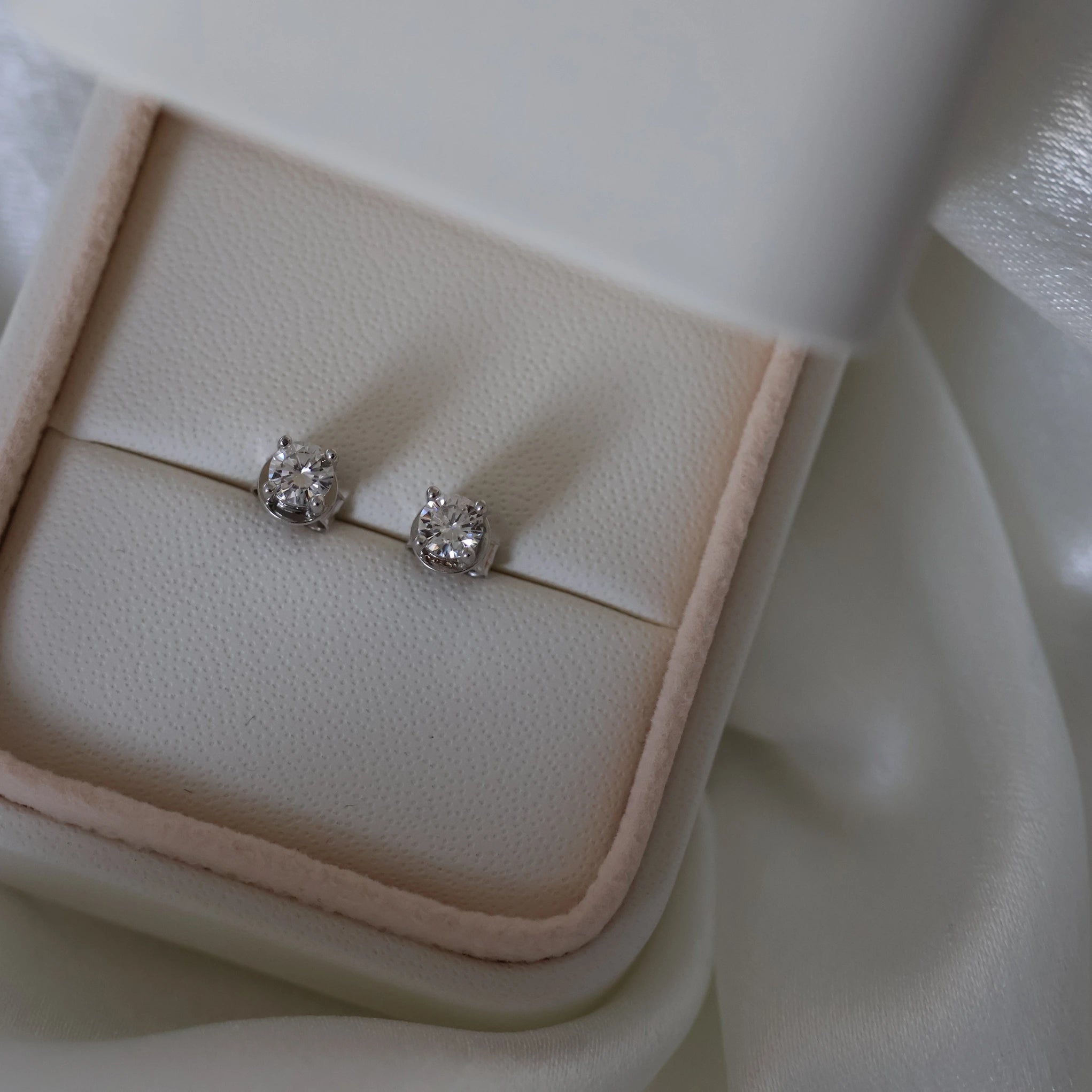 small silver round moissanite stud earrings