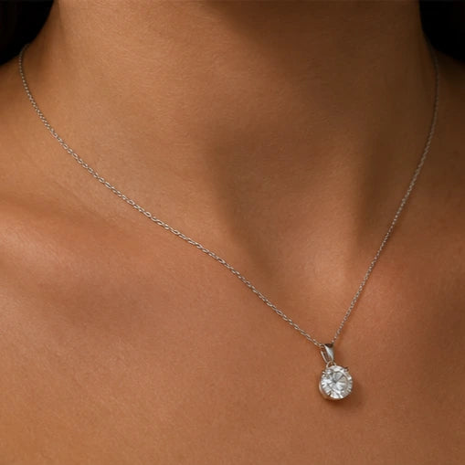 Round cut lab diamond necklace in solid gold