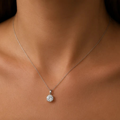 Solid gold round lab diamond pendant necklace
