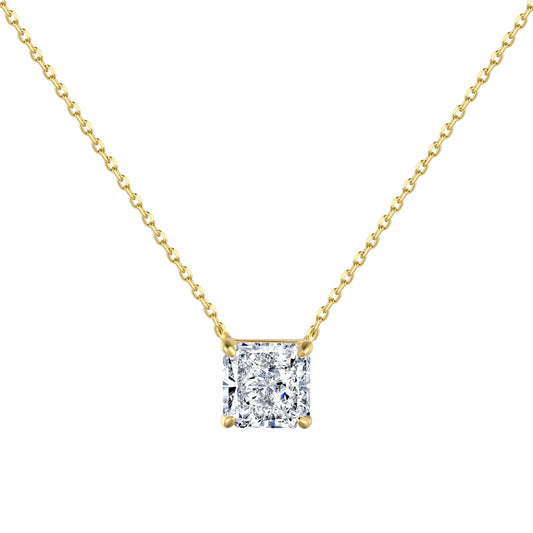 square cut cubic zirconia stone on gold necklace
