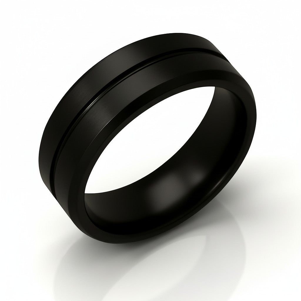 thor black mens tungsten ring with groove