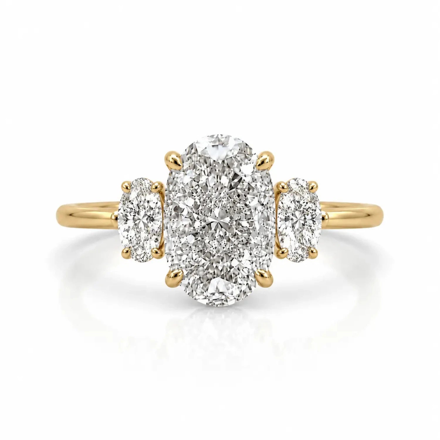 three stone oval trilogy ring in 14k gold plating