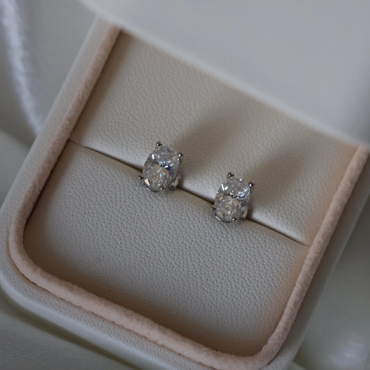 Oval moissanite stud earrings 2 TCW in silver