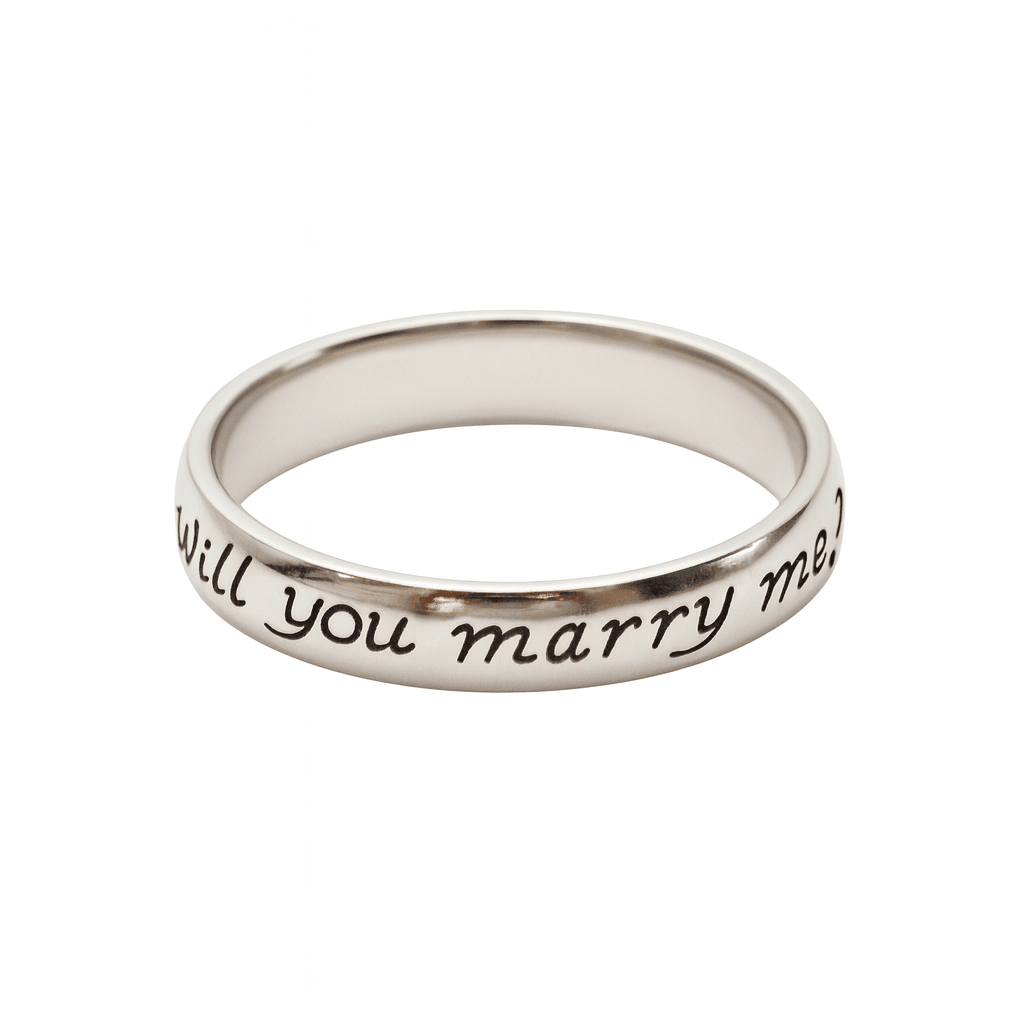 will you marry me proposal ring on white background