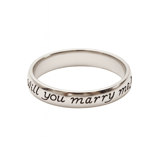 will you marry me proposal ring on white background